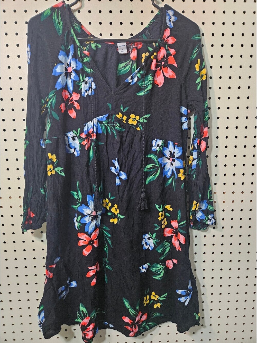 Old Navy Women's Small Black Colorful Flowy Floral Drawstring Spring Romper